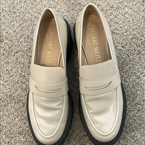 EUC! Stuart Weitzman Beige Leather Chunky Loafers, Size 10 - Worn Once! - Picture 3 of 7